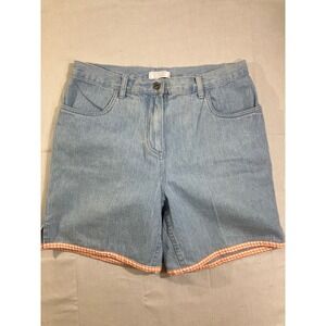 Christopher & Banks Womens Light Wash Denim Shorts Gingham Trim Sz. 6 Vintage